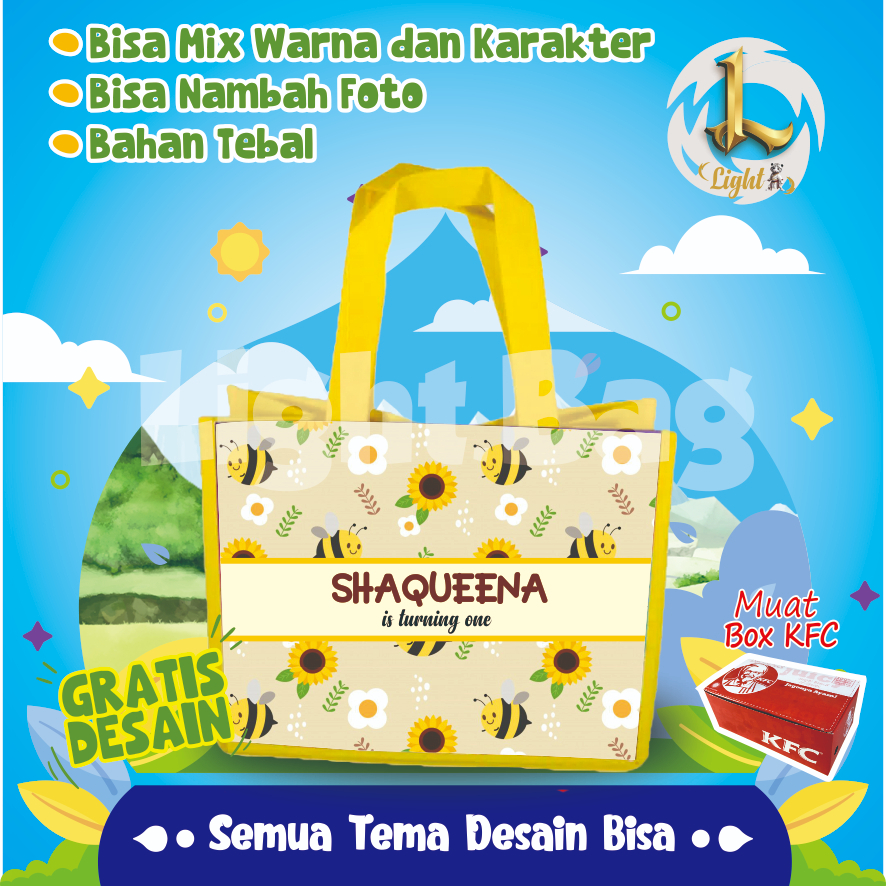 

TAS SOUVENIR ULTAH LEBAH CUSTOM / TAS SOUVENIR PREMIUM / GRATIS DESAIN / BONUS FOTO ANAK / GOODIE BAG CUTE LEBAH CUSTOM / TAS ULANG TAHUN LEBAH CUSTOM / TAS ULTAH CUSTOM / TAS SOUVENIR 2 HARI JADI / TAS ULTAH / TAS ULANG TAHUN / BISA TAMBAH FOTO ANAK