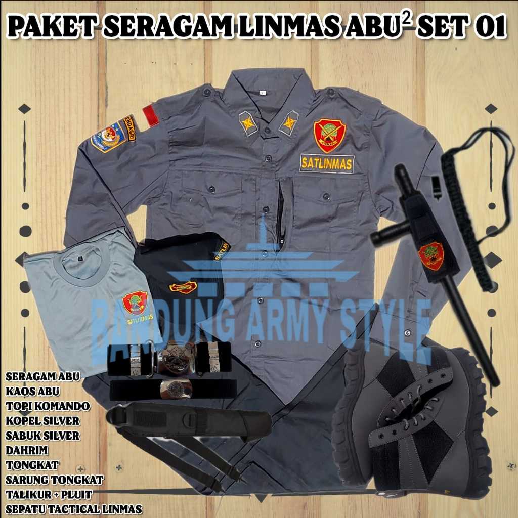 LINMAS ABU / SERAGAM LINMAS TERBARU / LINMAS ABU ABU / LINMAS KEMENDRAGI / SET LINMAS LENGKAP