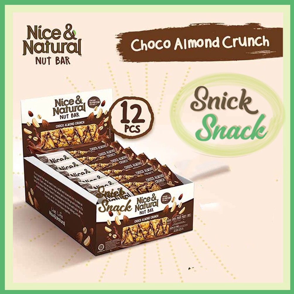 

Terlaris Nice and Natural Nut Bar Box 12p 36 gr Choco Almond Crunch Granola Bar Snack Cemilan ZKA