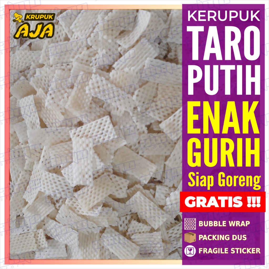 

Kerupuk TARO Rasa Bawang Bentuk Jaring Kotak Kotak PUTIH Mentah Krupuk Enak Renyah Gurih Kemasan 250 gr