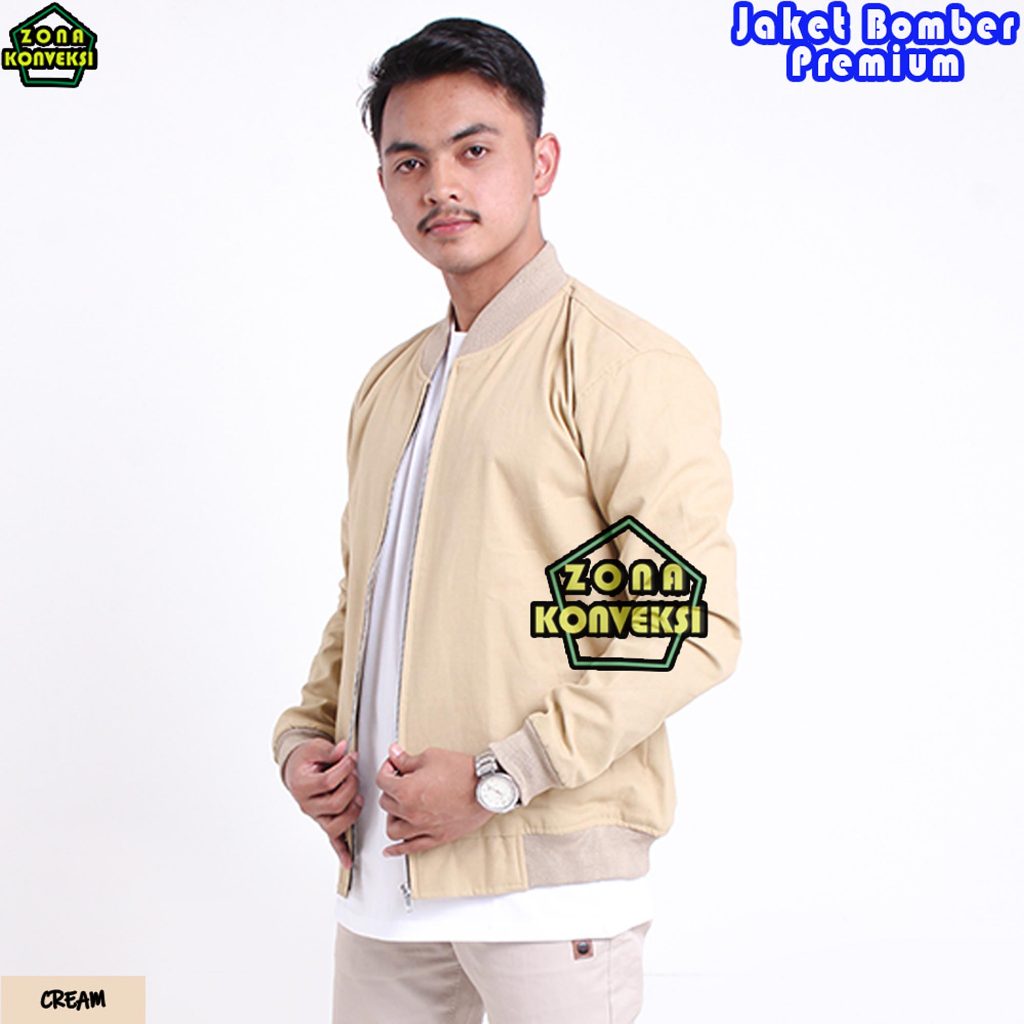 Jaket Bomber Premium Series Unisex Warna CREAM | Jaket Bomber Kasual