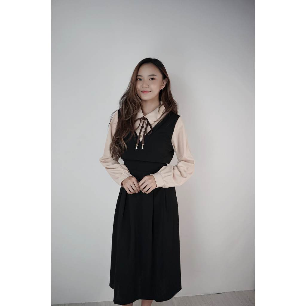 [Her Picks] Wonyoung Dress Gaun Vintage Wanita Lengan Rok Panjang Hijab Friendly Premium Korean Styl