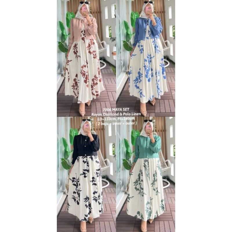 Gamis Maya Set rayon diamond & Polo linen premium terbaru