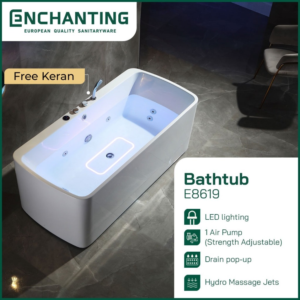 Bathtub Whirlpool Free Standing LED Kamar Mandi Europe Enchanting E8619