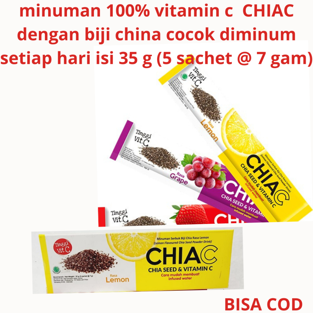 

minuman 100% vitamin c CHIAC dengan biji china cocok diminum setiap hari isi 35 g (5 sachet @ 7 gam)