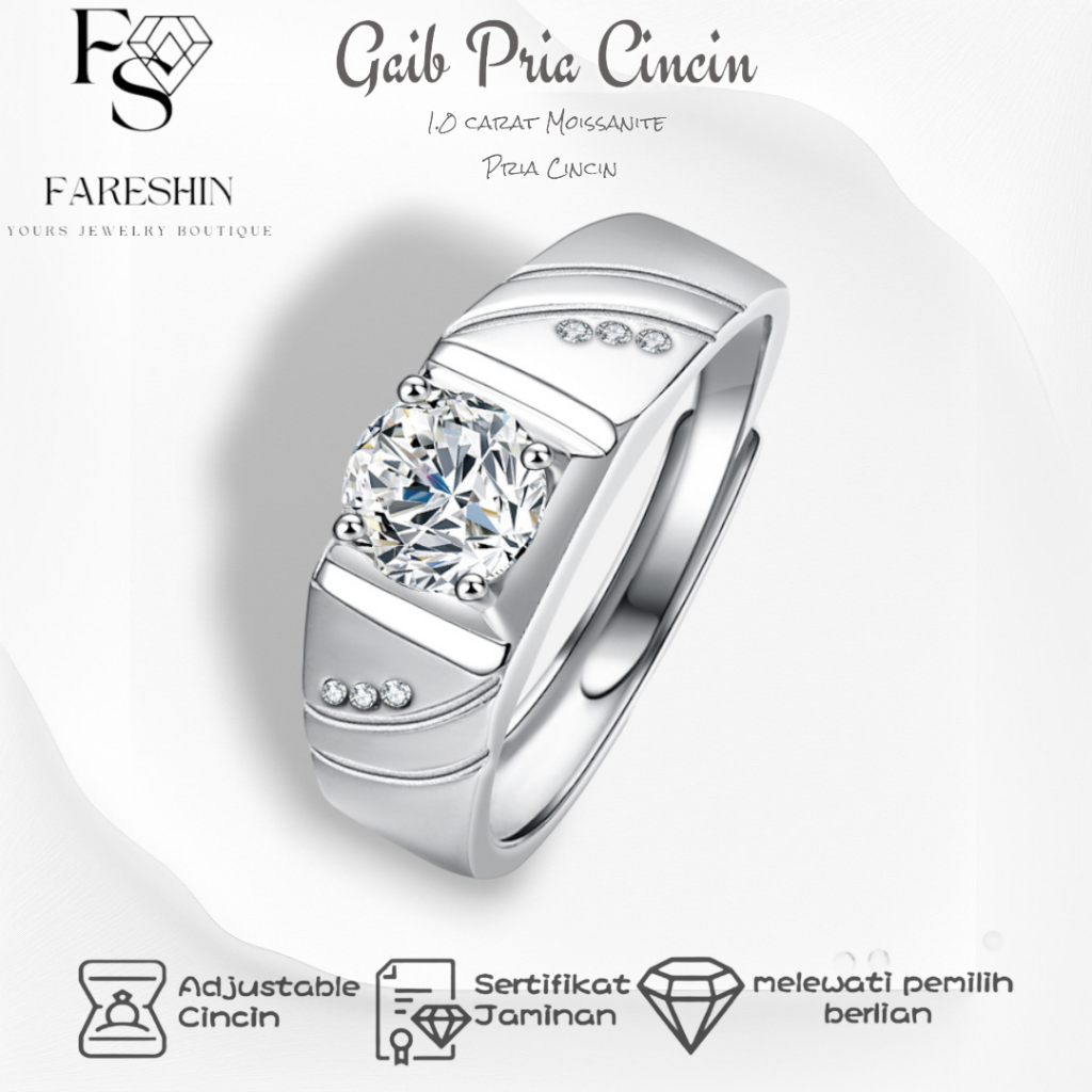 Fareshin Cincin Berlian Pria Moissanite GRA Gaib Ring