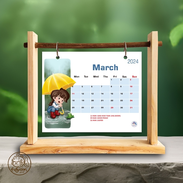 

Kalender Meja 2024 Kayu / Wooden Tabletop Calendar 2024- Big