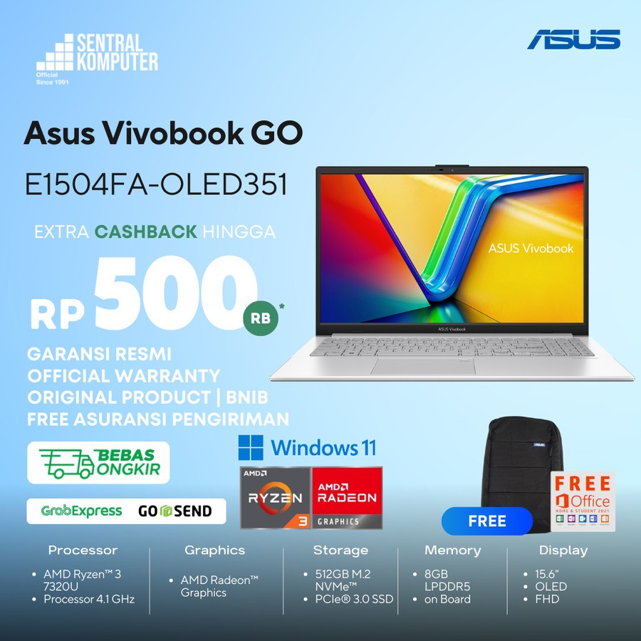 ASUS Vivobook 15 OLED E1504FA Ryzen 3 7320U 8G 512 SSD W11 OHS 15.6