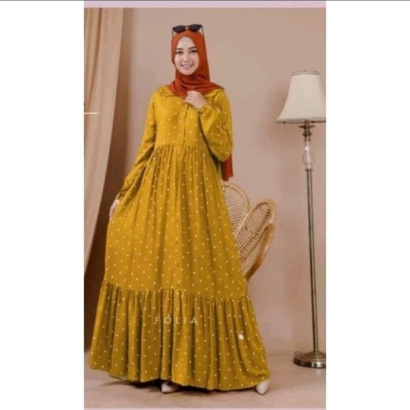GAMIS REMPEL WANITA TERBARU BAHAN RAYON MOTIF POLKADOT / FASHION WANITA MUSLIM KEKINIAN | BAJU GAMIS