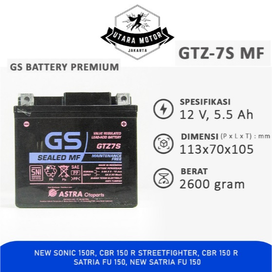 GS ASTRA Aki Kering Motor GTZ-7S GTZ7S GTZ 7S CBR 150 Sonic Satria FU