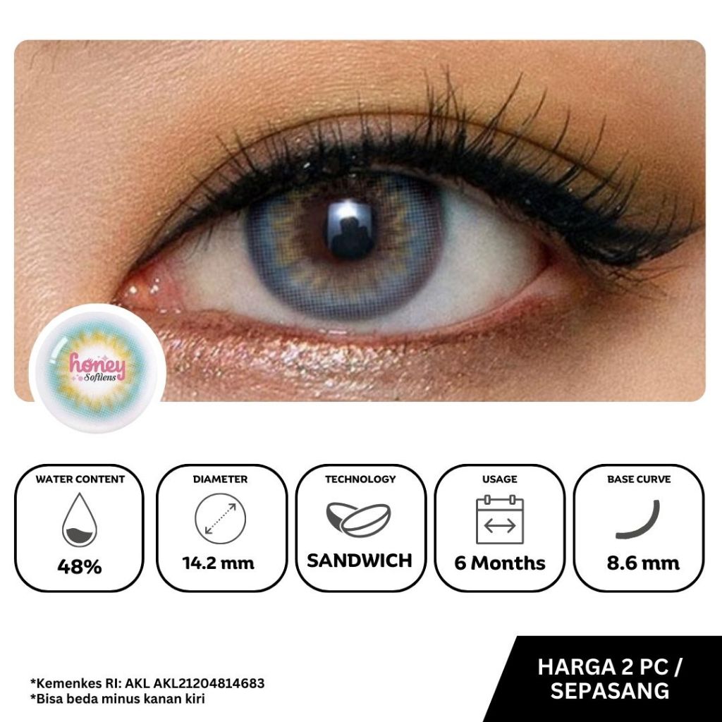 HONEYSOFTLENS Softlens Princess Scandi Aqua (2pcs/sepasang) - Olens EOS