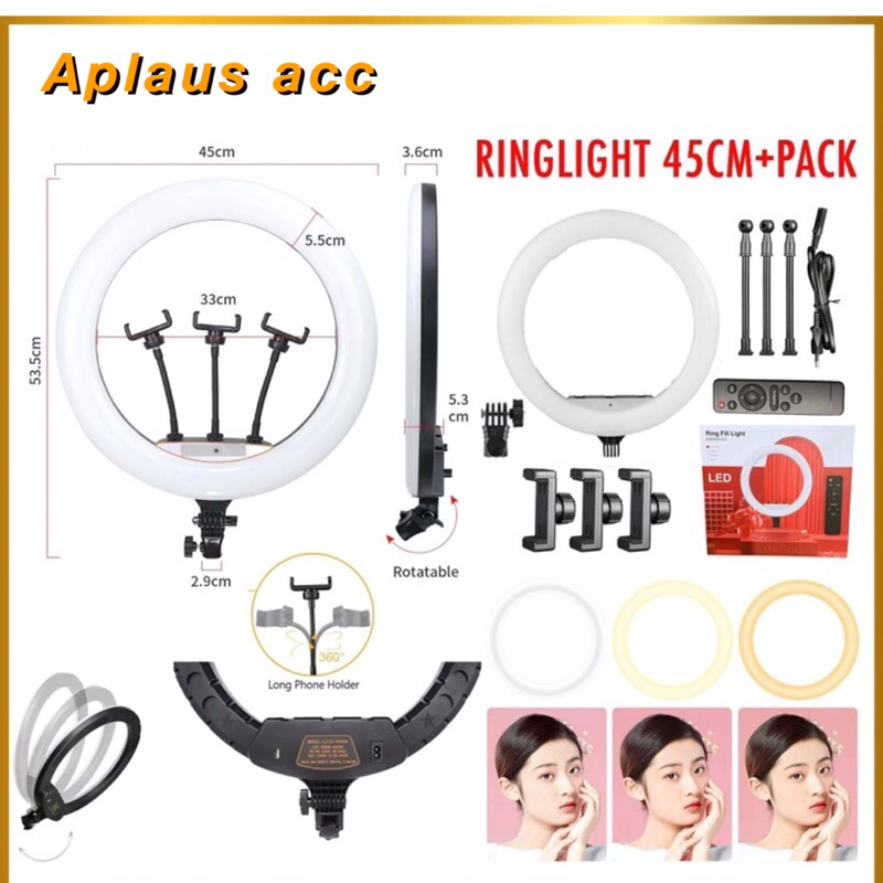 Paket Ringlight 45cm Besar Ringlight 45cm + Tripod 2.1 Meter Make Up Vlog