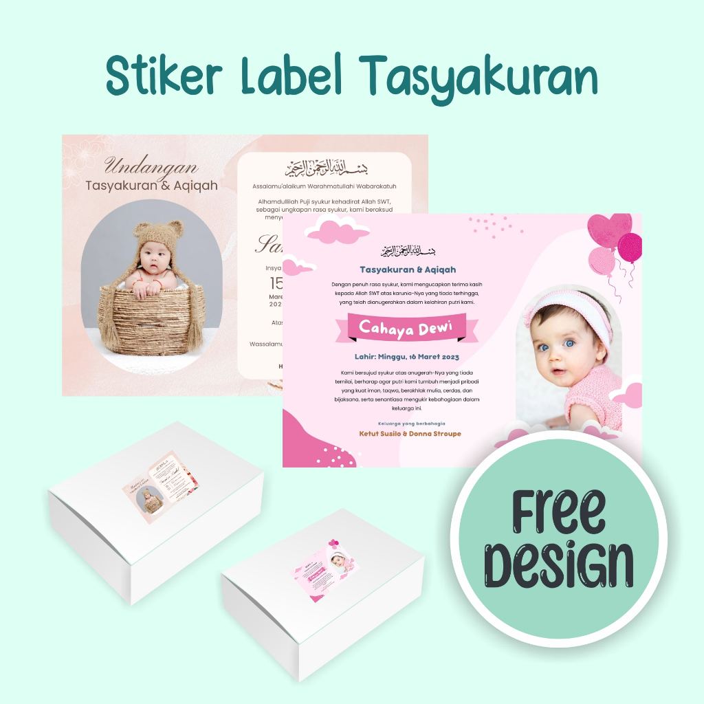 

Label Tasyakuran untuk Aqiqah uk 10x7.5 CM STIKER KROMO / CHROMO / ART CARTON 260 GR