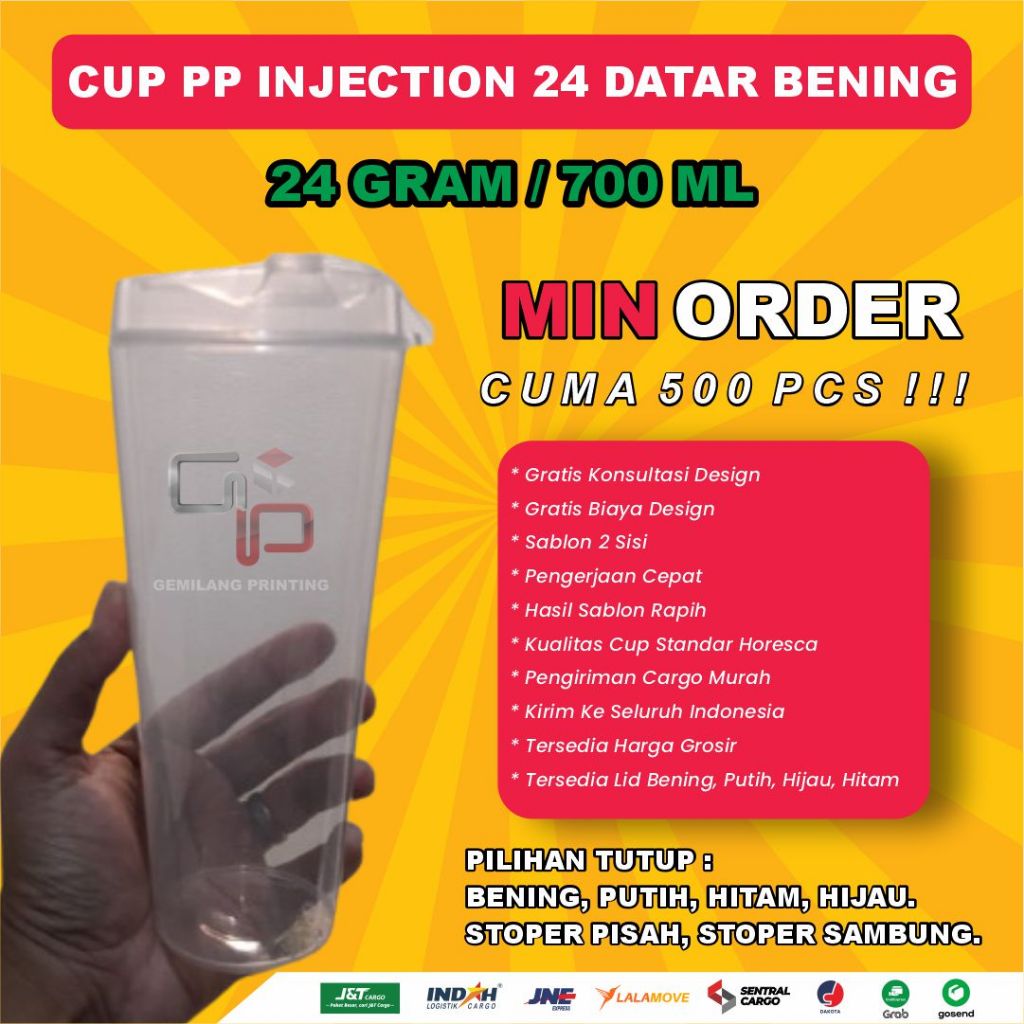 cup sablon injection 22 oz datar bening