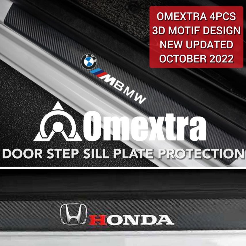 Carbon Fiber Leather Omextra Car Door Step Sill Plate Mobil Sticker 4pCarbon Fiber Leather Omextra C