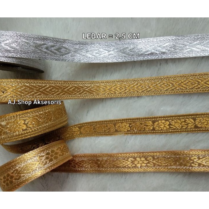 V44859 PITA RENDA GAMIS EMAS PERAK  PITA RENDA BORDIR GOLD SILVER LEBAR 2 CM 25 CM3 CM  12 INCH