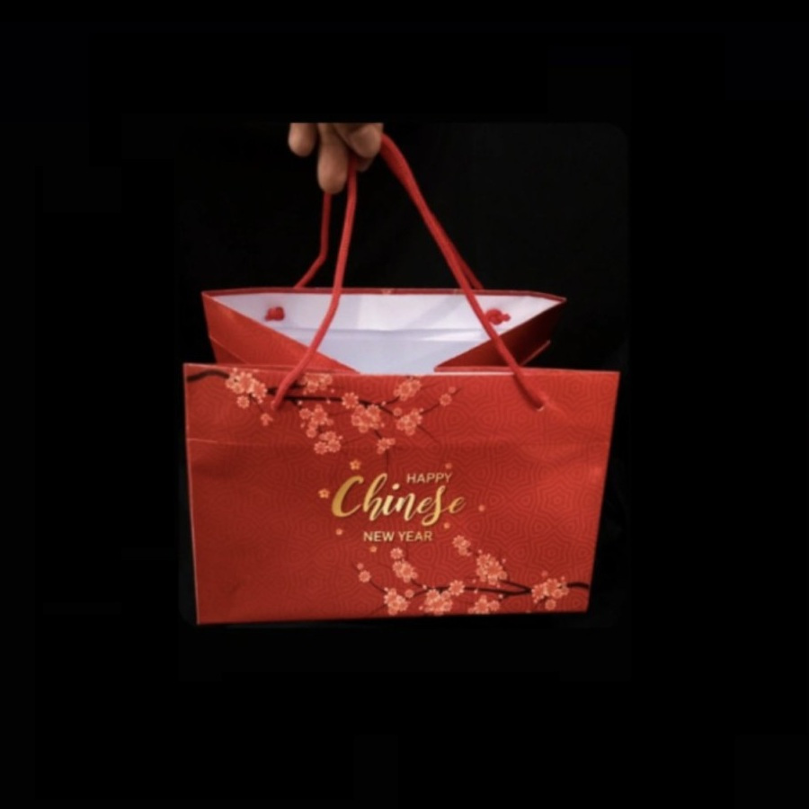 

(5pcs)paperbag kue brownies hampers tas tenteng imlek merah sakura paperbag imlek 22x24x15 cm