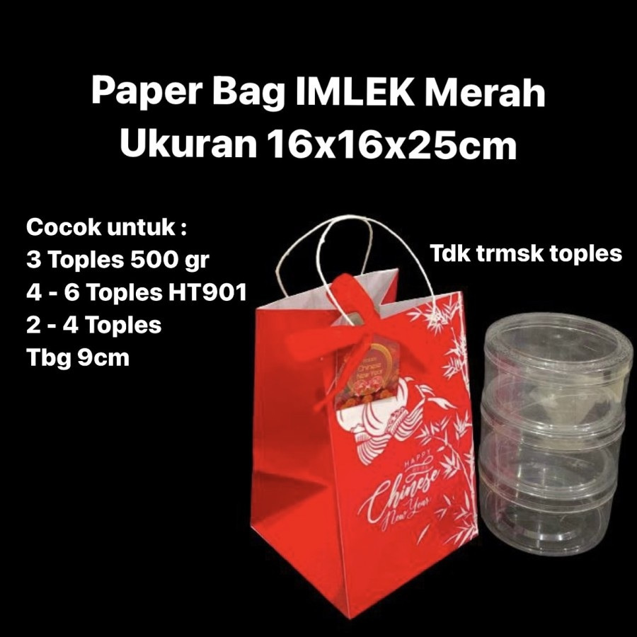 

(5pcs)tas tenteng 3 toples 500 gram packaging kuker peperbag hampers imlek 16x16x25 cm