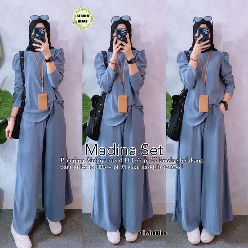 Madina set crinkle airflow by athaya/setelan jumbo kulot wanita terbaru