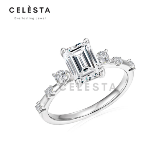 Le Ashlyn Ring - Cincin Emerald cut 2 carat berlian Moissanite S925 Celesta