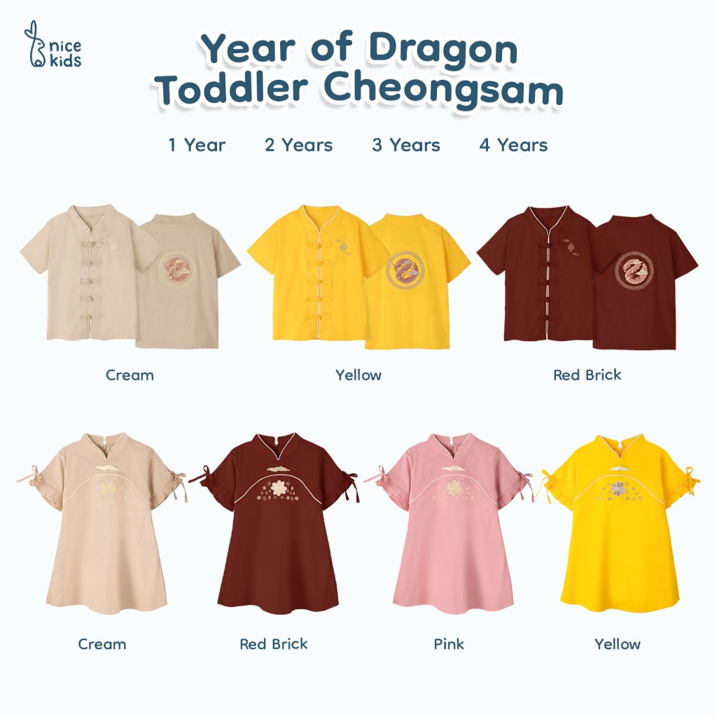 Nice Kids - Year of Dragon Cheongsam Toddler Boy &amp; Girl (1-4 Tahun) Baju Sincia Baju Imlek Tahun Naga Baju Atasan Anak Laki-laki Dress Anak Perempuan Terusan