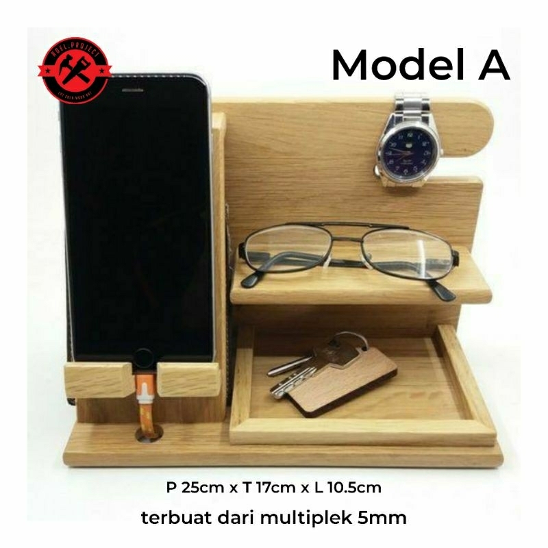 Holder Hp Jam tangan Kacamata dari kayu Stand Holder Hp kayu minimalis