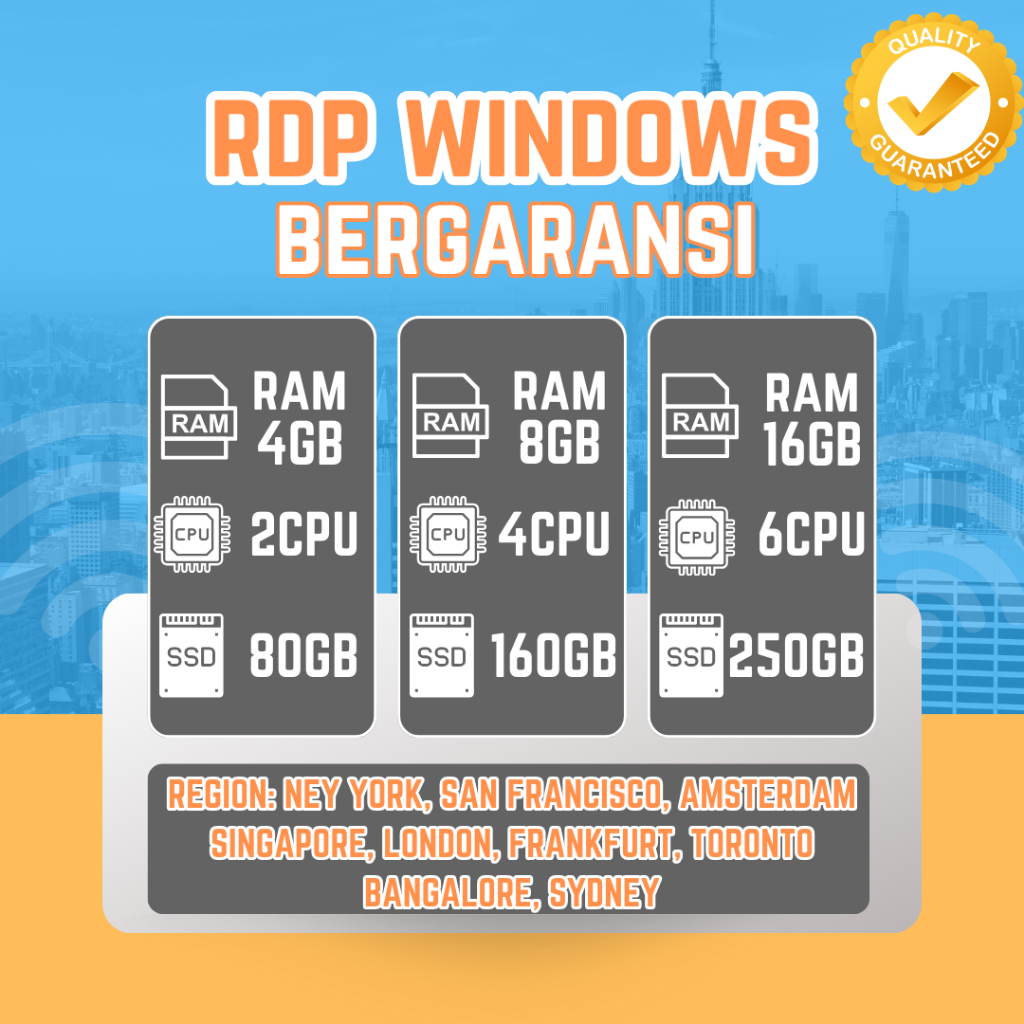 Rdp Windows Vps Emulator Ram 4GB 8GB 16GB Bulanan Full Bergaransi 1 Bulan