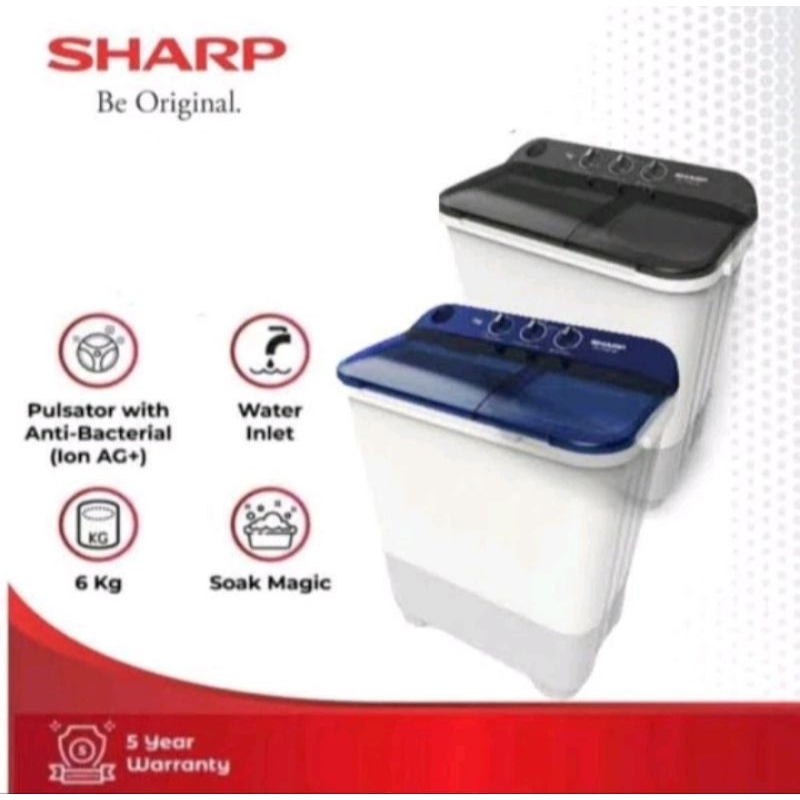 MESIN CUCI SHARP ES-T65NT ES-T 65NT 6Kg 2 TABUNG/SHARP ES-T65NT-BL