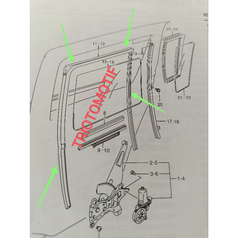 karet channel kaca pintu belakang suzuki Swift old original