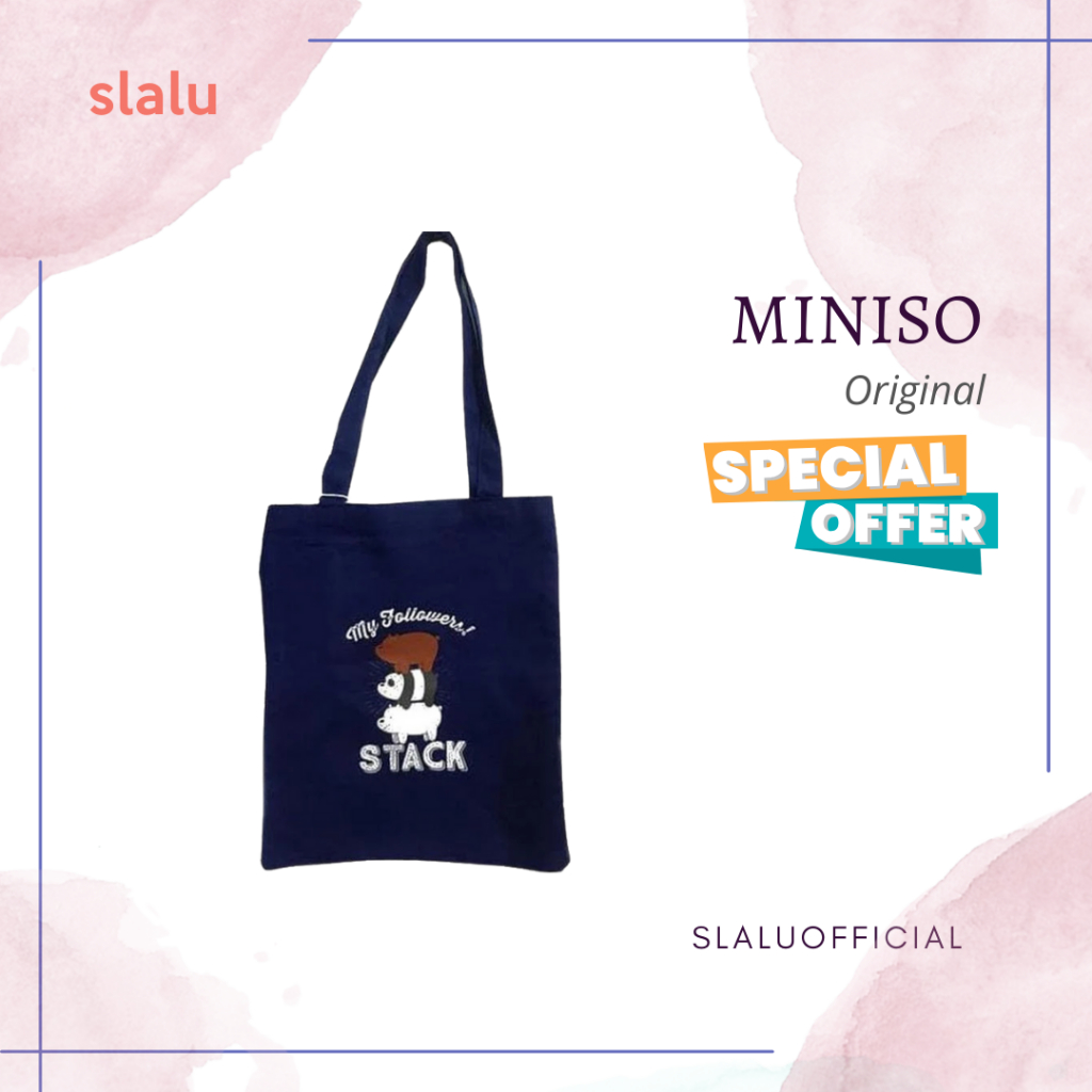 Tas Shoulder Bag Wanita Kanvas Branded Miniso  totebag Stack Squad We Bare Bears Ice Bear canvas Tot
