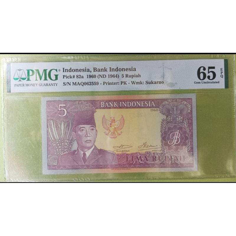 Uang Kuno 5 Soekarno 1960 PMG 65 EPQ