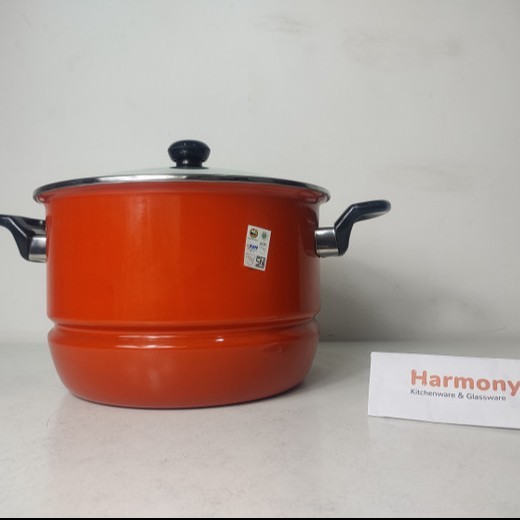 Maspion Panda Stock Pot Ceria 26cm 30cm 34cm Panci Steamer Enamel Warna Warni Tutup Kaca