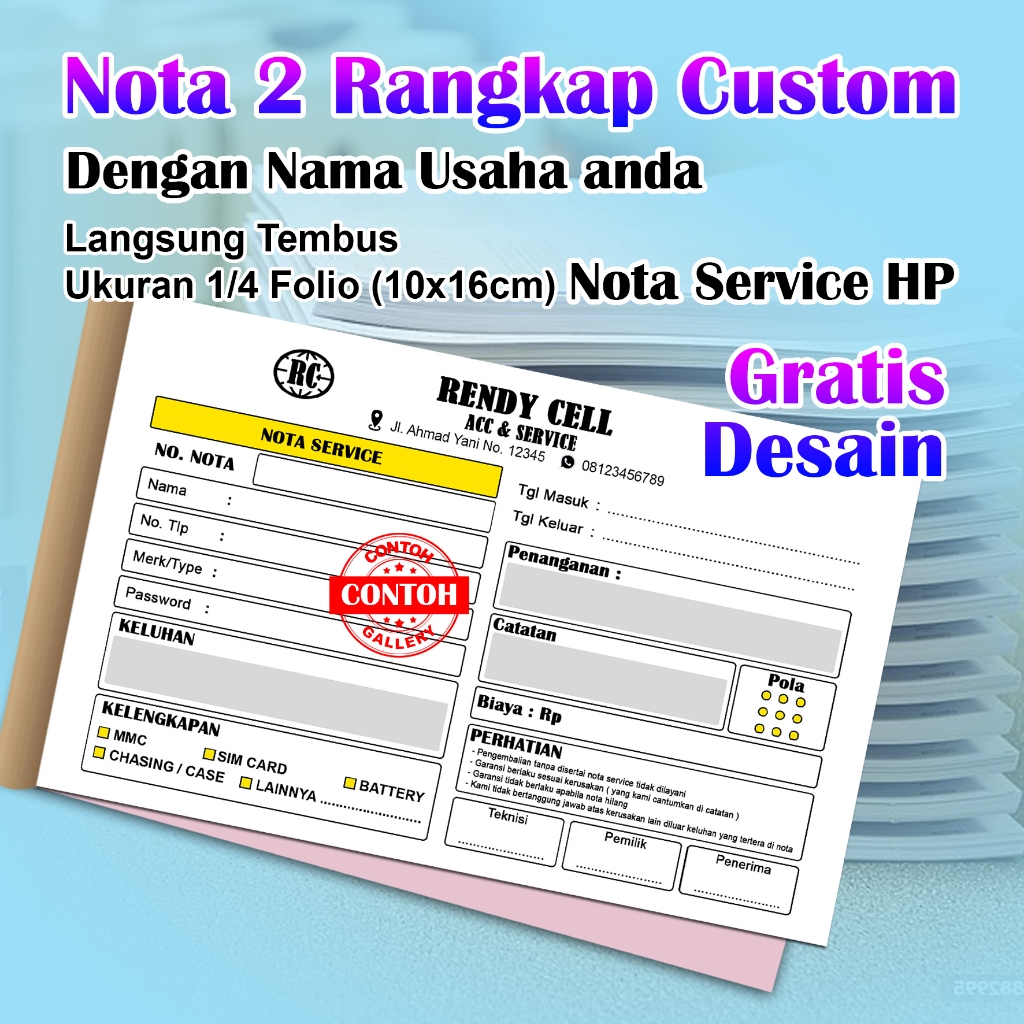 

nota 2 ply Nota servis HP / Nota seluler / Nota Custom nama toko sendiri