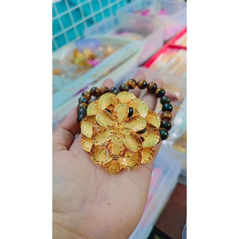 gelang bunga hongkong lapisan emas kuningan