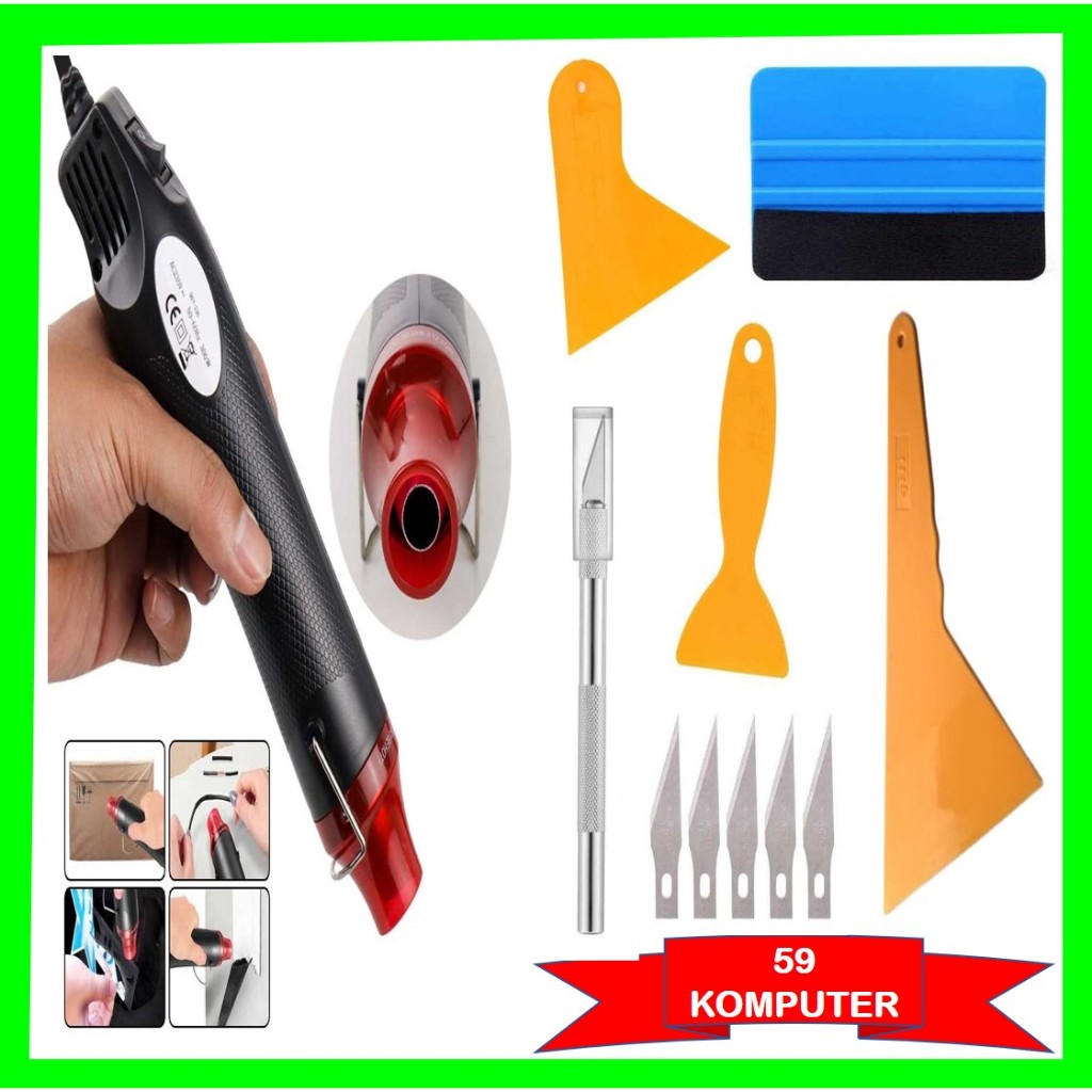 GARANSI (COD) PAKET LENGKAP MINI HEAT GUN HOT AIR VINYL 220V 300W MESIN PEMANAS BLOWER UAP PANAS