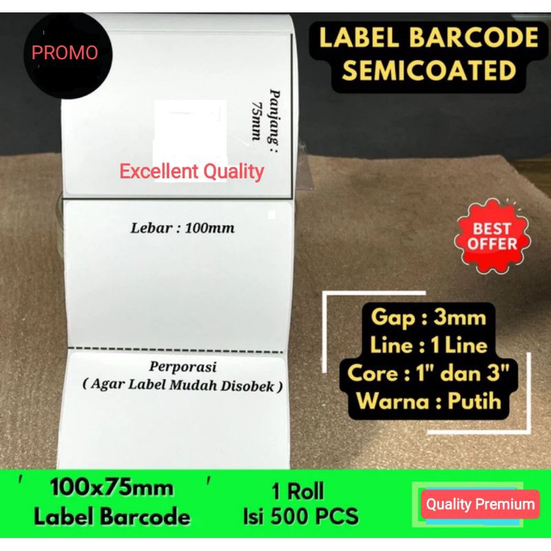 

LABEL SEMICOAT 100x75 mm 1Line isi500 pcs, Core1",