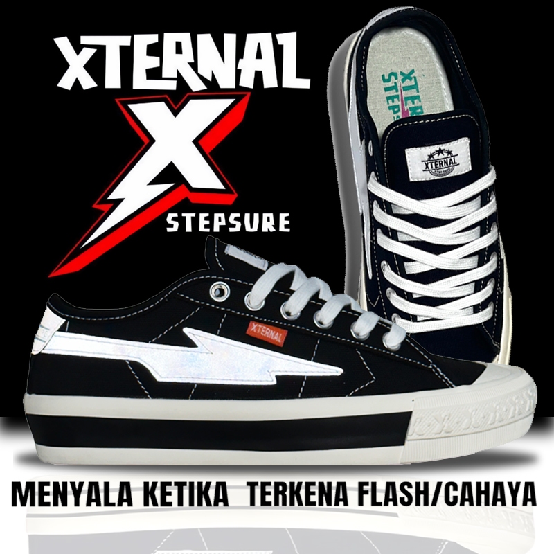 Sepatu Sneakers Pria Wanita xternal petir nyala reflektif series low black and white