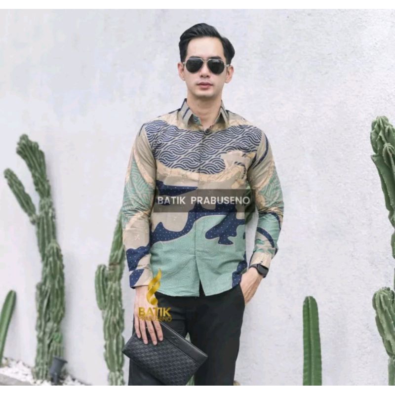 Kemeja Batik Pria Panjang Motif Gandaria Hijau Slimfit