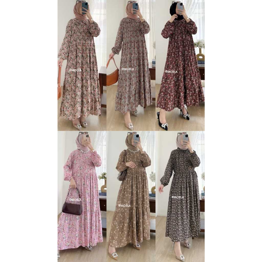 Midi Dress Moela LD110 Model Rempel Susun Bahan Cotton Rayon Premium - Anivi Yeasi Venma Deifa Elosi
