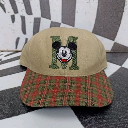 Vintage Mickey Mouse Disneyland Plaid Hat Cap 80s 90s Adjustable USA Made disney