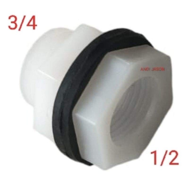V RING TANGKI PVC 1/2 X 3/4 WATER MUR TOREN TANDON DRAT DALAM 1/2 INCI DRAT LUAR 3/4 INCI