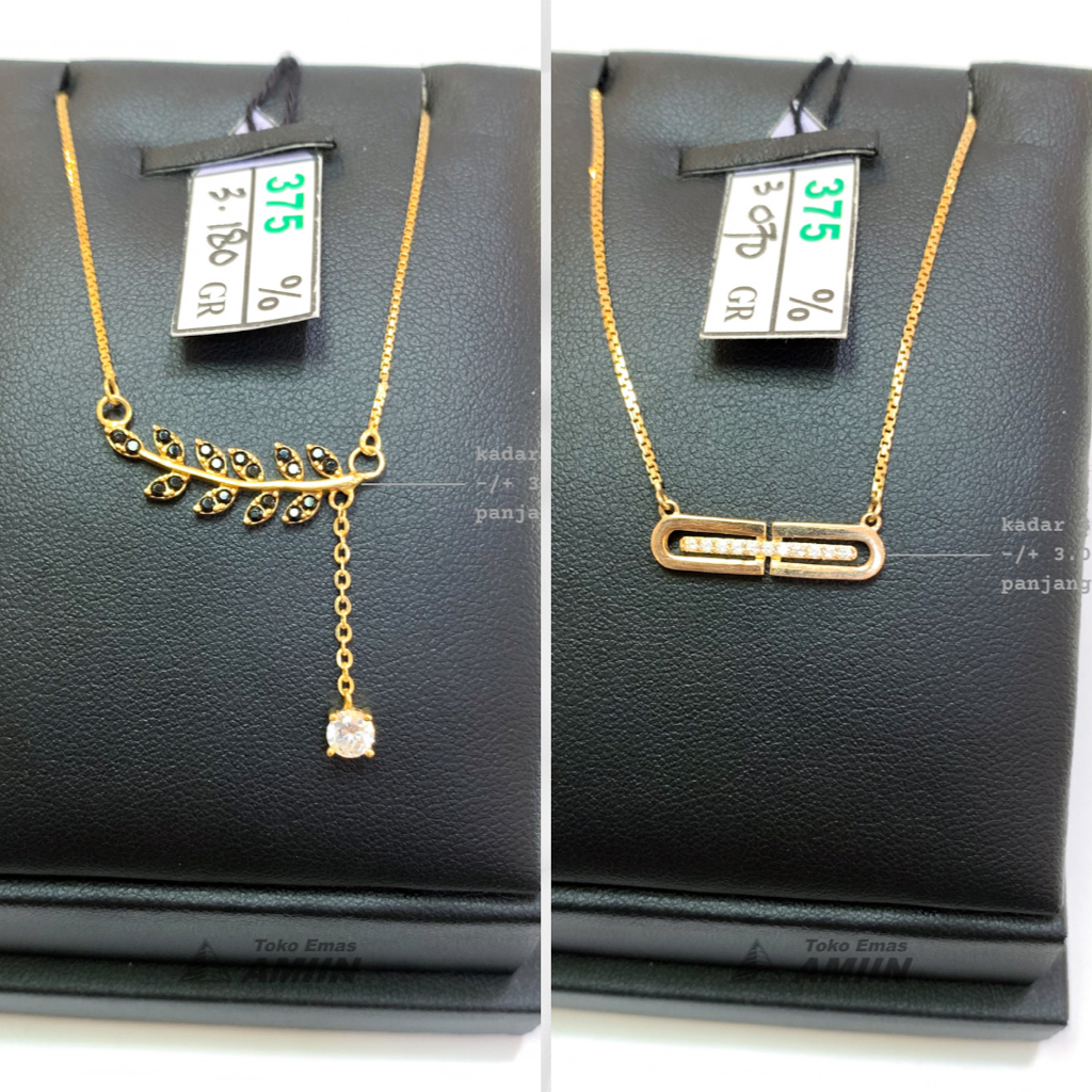 Toko Emas Amiin Kalung Emas Asli Kadar 375 (37,5% / 8K) 3 Gram - Italy Santa Variasi Daun Oval Perma