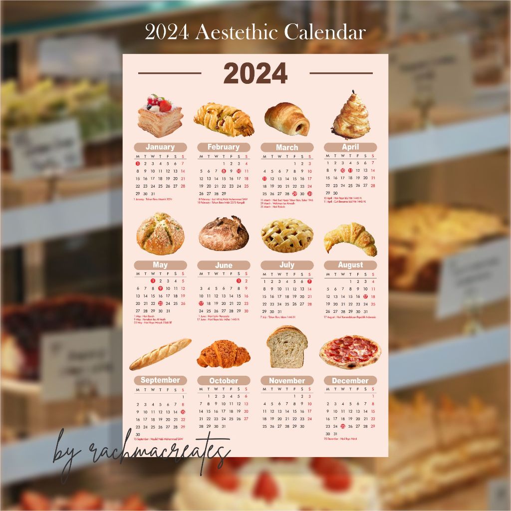 

Kalender Estetik 2024 | 2024 Aesthetic Calendar - 1 lembar 12 bulan - Custom | KPop by rachmacreates