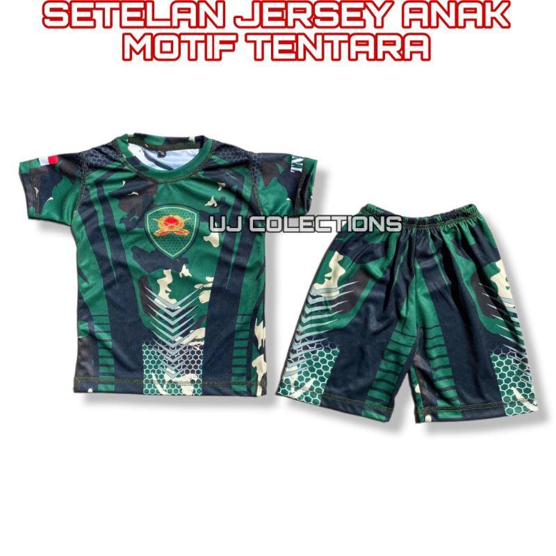 SETELAN JERSEY ANAK PENDEK MOTIF LORENG HIJAU ARMY - SETELAN KIDS UNISEX USIA 1 - 10 TAHUN