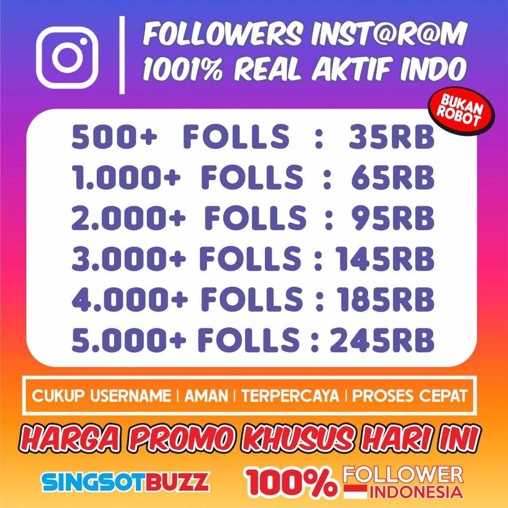 (PROMO) JASA TAMBAH FOLLOWERS AKTIF TERMURAH