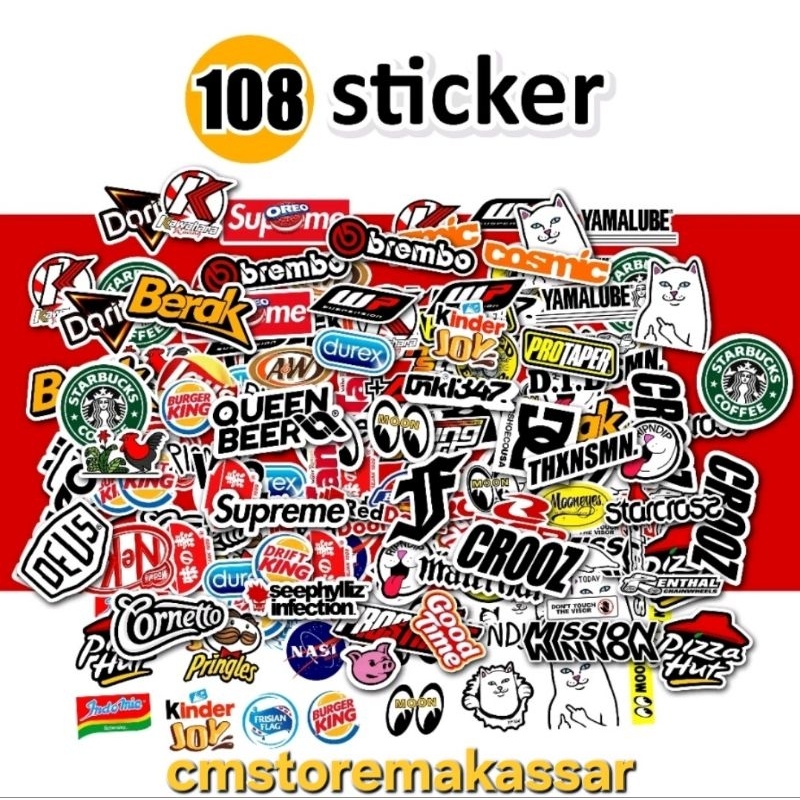 

Stiker Pack (108 Pcs) Sticker Stiker Anti Air Random Aesthetic Helm Motor Band Logo Laptop HP Game Koper Case Tumbler