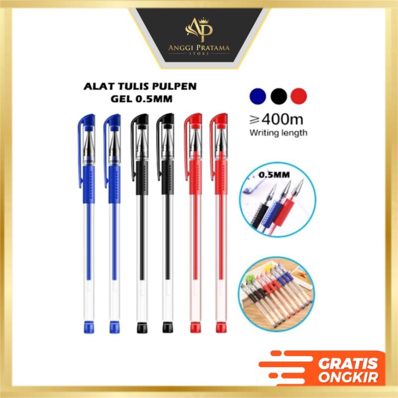 

Pulpen Gel Ink 0.5Mm Alat Tulis Kantor Sekolah Pena Pen Tinta Cair Standart Warna Merah Hitam Biru / SS006