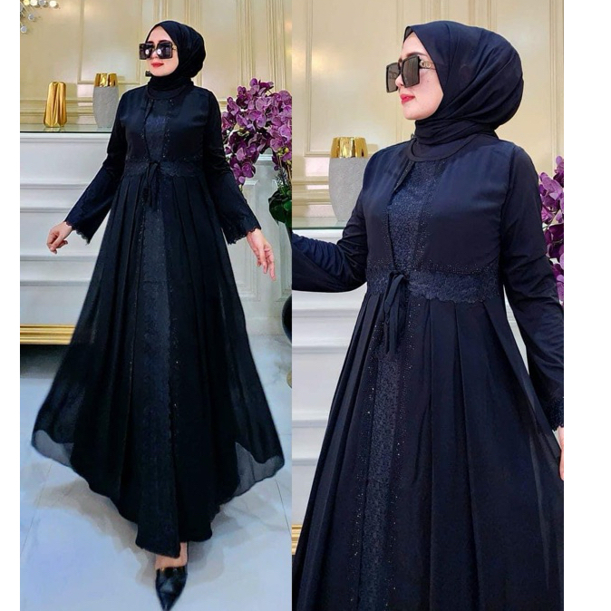GAMIS ABAYA TURKEY HITAM FALISHA BORDIRAN BUNGA SIMPEL MODE TERBARU