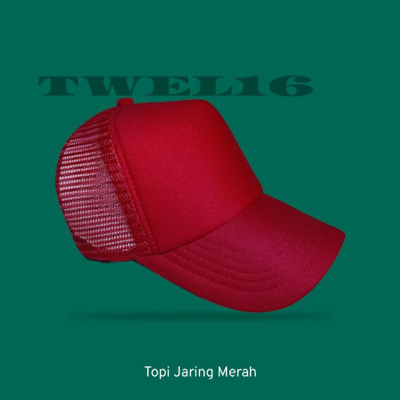 Topi jaring jala warna merah polos