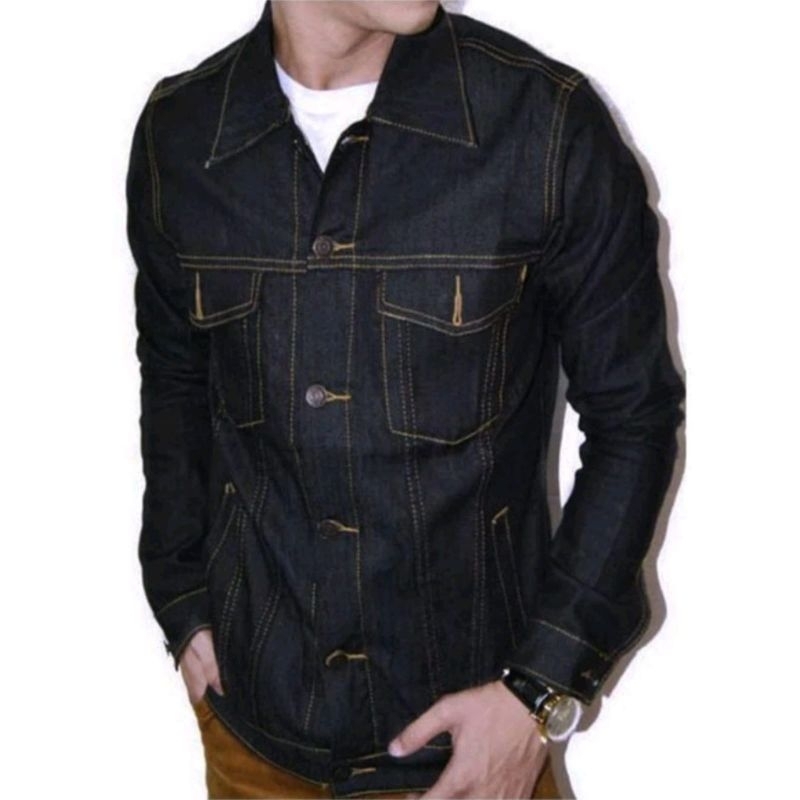 Jaket Jeans Pria Blue Black M~Xxxl.Jacket Denim Cowok Biru Tua Garment